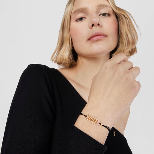 Black nylon Bracelet with silver vermeil and diamonds Logo