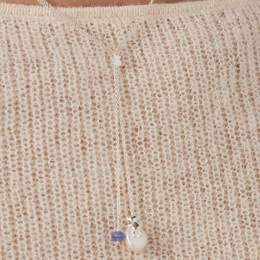 Серебряное открытое колье Teddy Bear Gems с жемчугом и танзанитом
