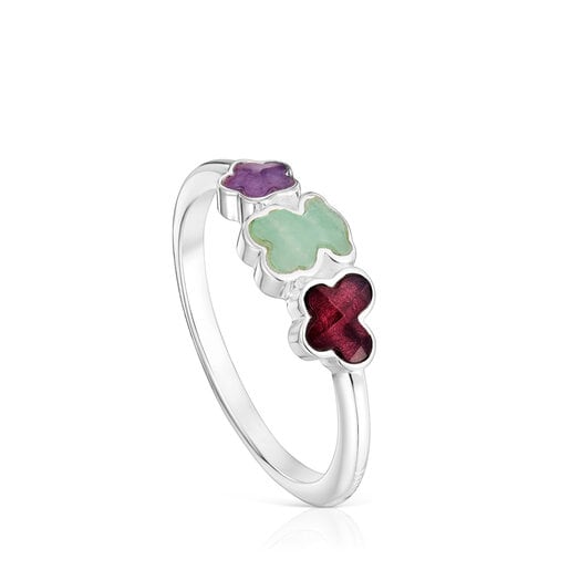 Silver Bold Motif Ring with gemstones and motifs