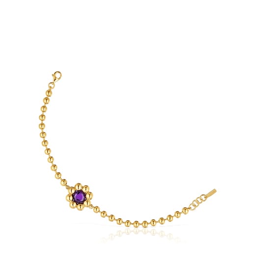 Flower chain Bracelet with 18kt gold plating over silver and amethyst Sugar Party