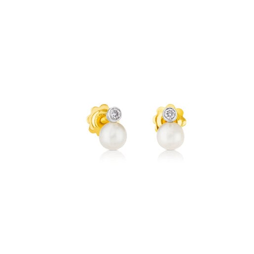 White gold Basics Earrings with diamonds and cultured pearls