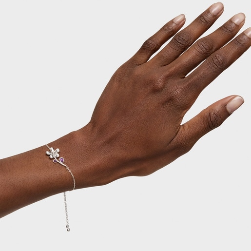 Silver Chain bracelet with amethyst Daisy