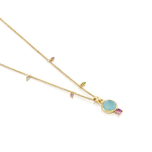 Gold Virtual Garden Necklace with chalcedony and gemstones