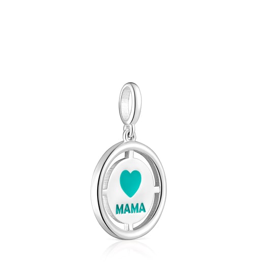 Silver TOUS Crossword Mama Mama pendant with blue enamel