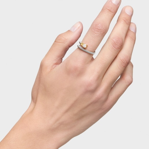 Steel, 14kt gold and lab-grown diamonds Spiral ring TOUS Mesh LGD