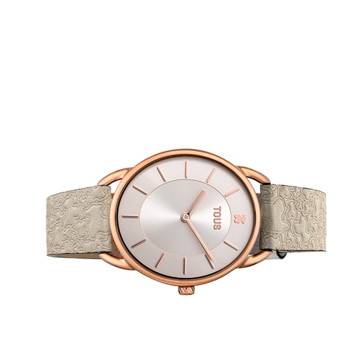 Montre analogique Dai XL en acier avec bracelet en cuir Kaos beige