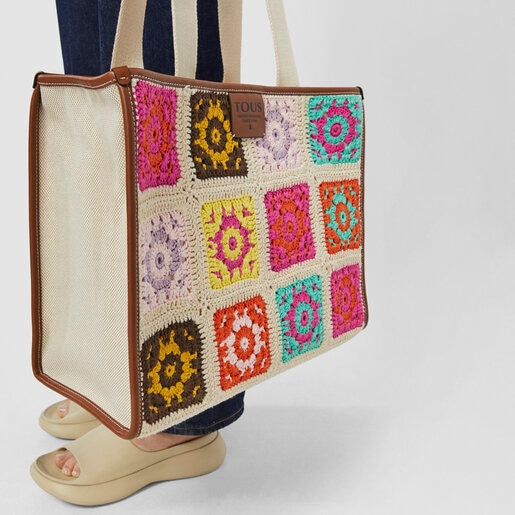 Large beige and brown TOUS Crochet Tote bag