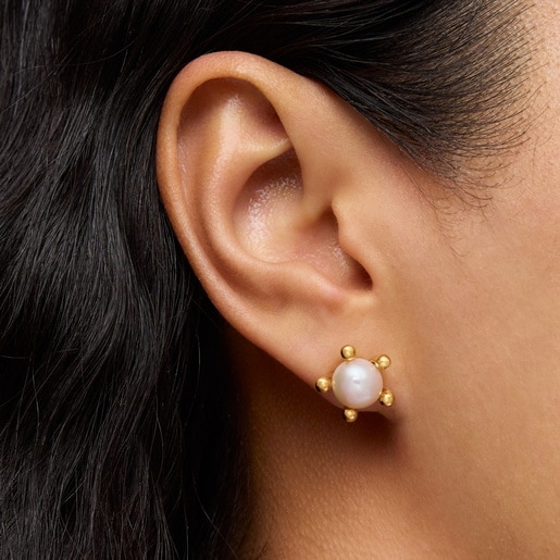 18kt gold plating over silver Earrings with cultured pearls TOUS Garden