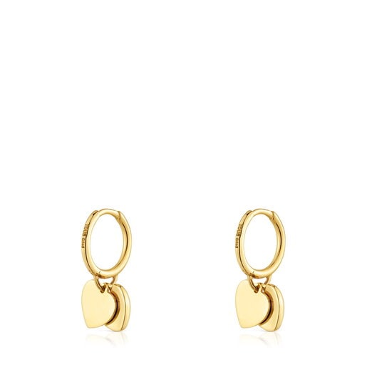 Aretes aro de oro 14 kt doble corazón TOUS Flechazo