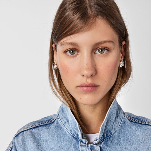 עגילי פרח פריג'ל בשילוב פנינה