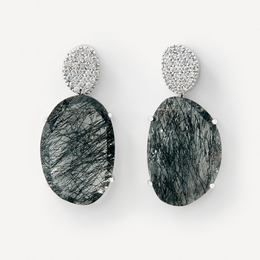 Pendientes de oro blanco con diamantes y cuarzo turmalinado ATELIER Dramatic Jewelry