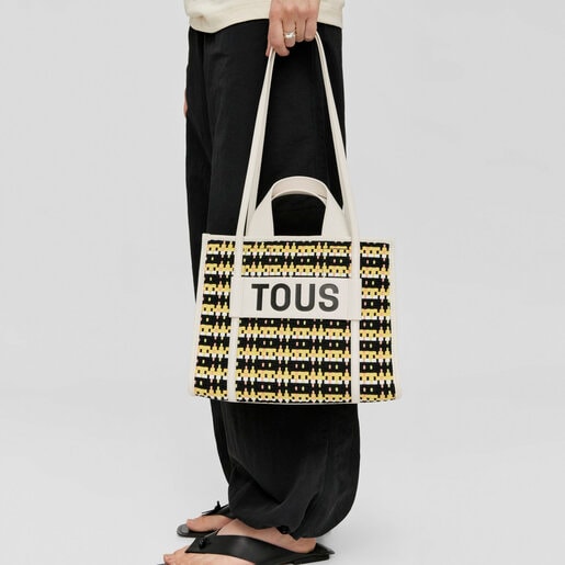 תיק קניות TOUS Amaya Braided בינוני בצבע בז'