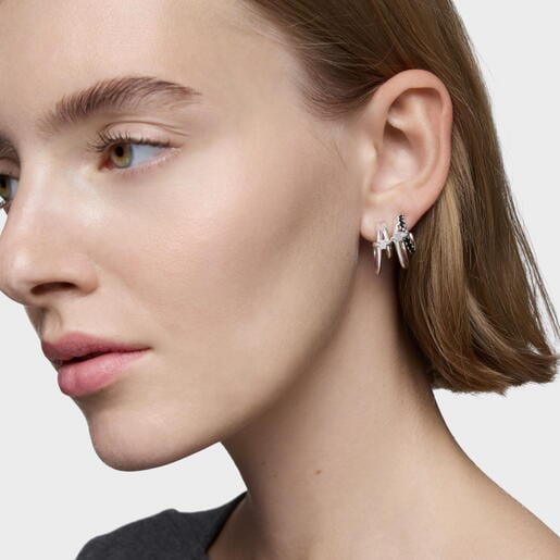 Pendientes doble aro de plata Straight