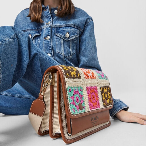 Bandolera mediana beige y marrón Audree TOUS Crochet