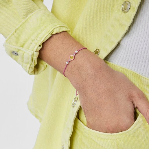 Pulsera de cordón rosa con calcedonia y esmalte TOUS Vibrant Colors