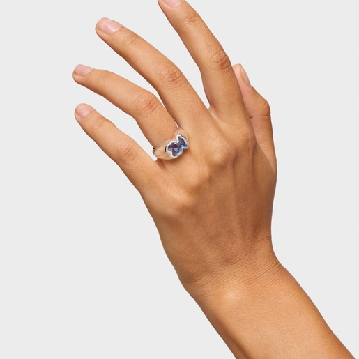 Anillo mediano de plata y espinela azul creada en laboratorio Icon Color LGG