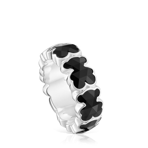 Anello in argento con orsetti in onice medio TOUS Icon Color