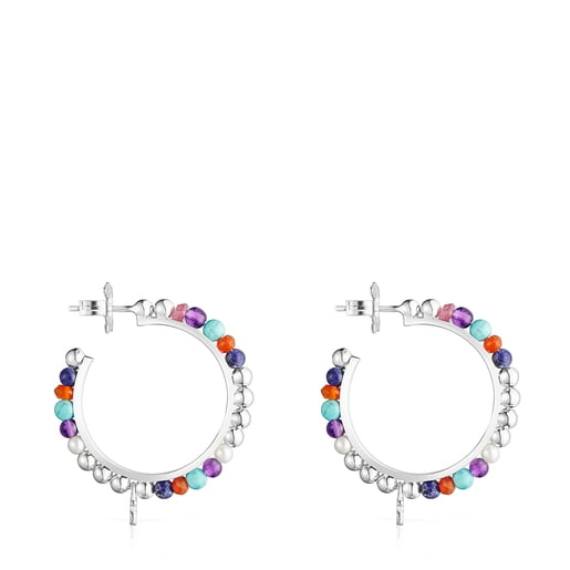 Silver Oceaan Color hoop Earrings with pearls and gemstones