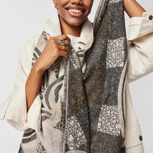 Brown jacquard Kaos Mini Stamp Scarf