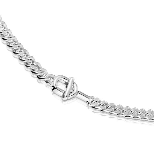 Obojkový náhrdelník s řetízkem typu curb ze stříbra TOUS MANIFESTO