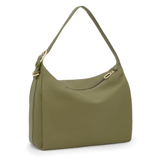 Saca de piel verde oliva TOUS Fold