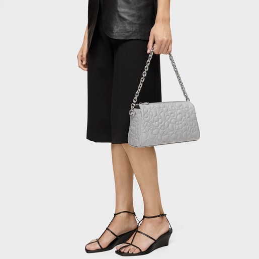 Large gray leather Handbag TOUS Greta