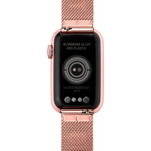 Reloj smartwatch con brazalete de acero IPRG rosado y caja de aluminio en color IPRG rosado TOUS T-Band Mesh