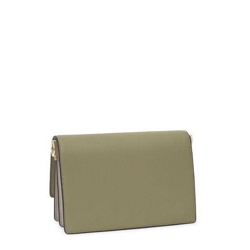 Bandolera mediana topo y verde Audree Saffiano