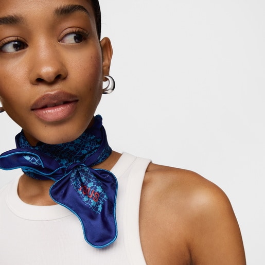 Dark blue square Scarf Mini Daisy