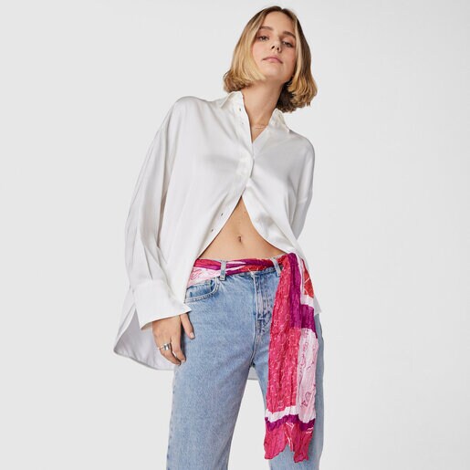 Pink silk Script pleated Scarf