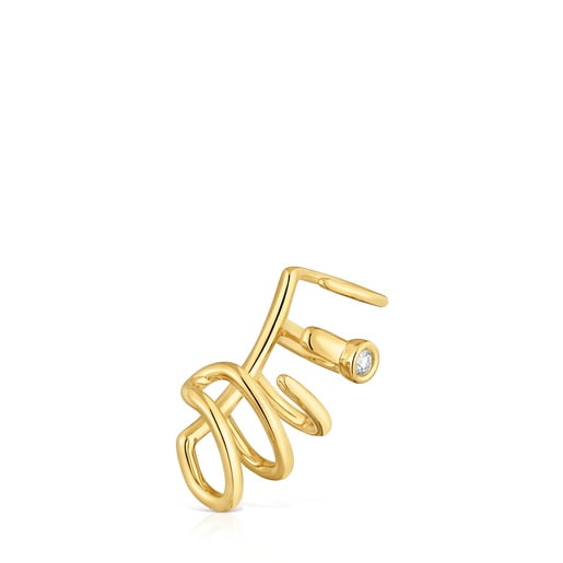 18kt gold plating over silver 5-hoop Earcuff with laboratory-grown diamond Line LGD