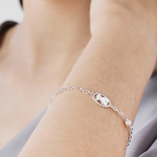 Silver Camee Bracelet with Pearl