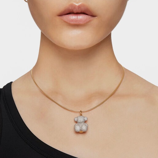 תליון דובון Bold Bear גדול מזהב בשילוב יהלום