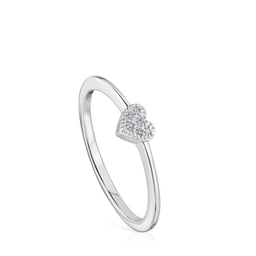 Anell petit cor d´or blanc amb diamants TOUS Grain