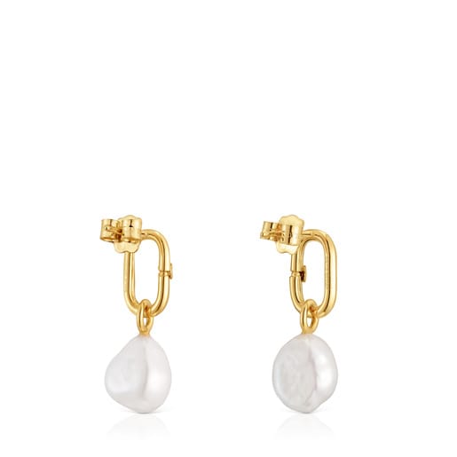 Hold Oval short gold Earrings with cultured pearls