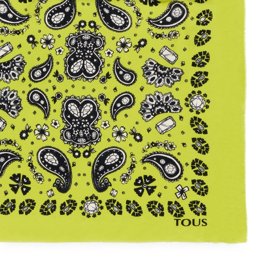 Large brown and lime green TOUS Gems Bandana scarf