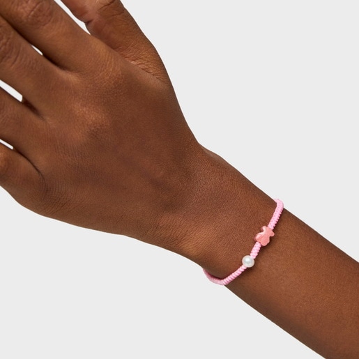 Rhodonite and pearl Tibet Bracelet with Bear motif
