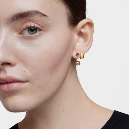 Long double Earrings with 18kt gold plating over silver and gemstones Galia