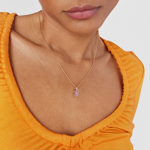 Silver vermeil Gregal lilac bear necklace