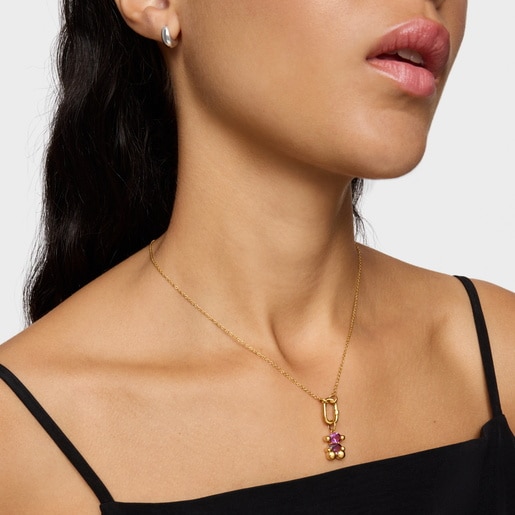 18ktゴールドコーティング・シルバーとラボグロウングリーンスピネルのベアモチーフを組み合わせたスモールペンダントトップColor Bear LGG