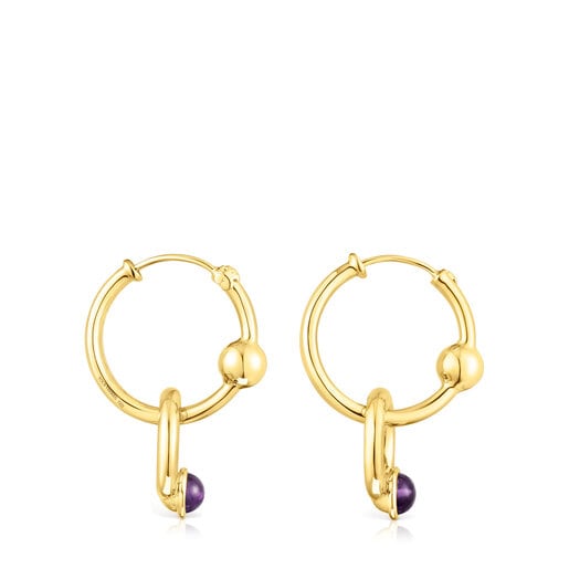 Silver vermeil Plump Hoop earrings with amethysts | TOUS