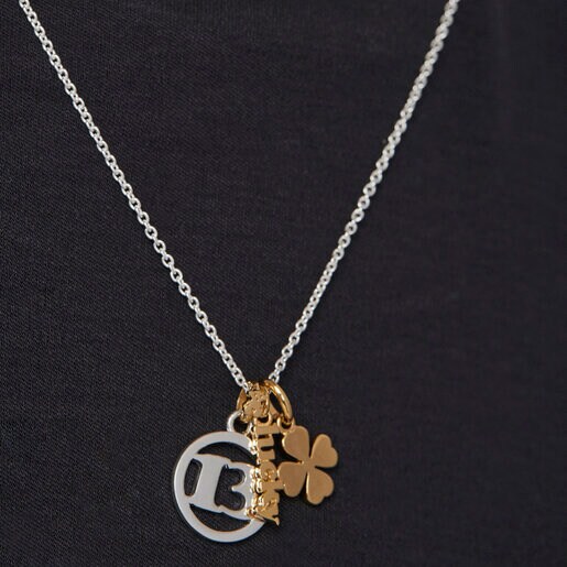 Колье TOUS Good Vibes с цифрой 13 и клевером из вермеля и серебра