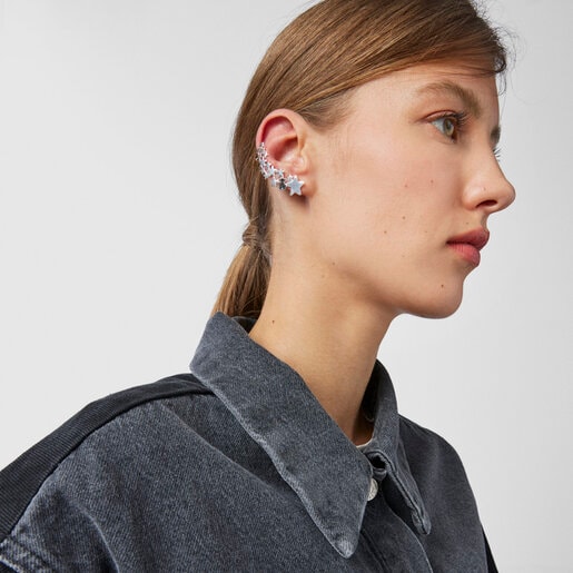 Silver Magic Nature climber Earcuff with spinels