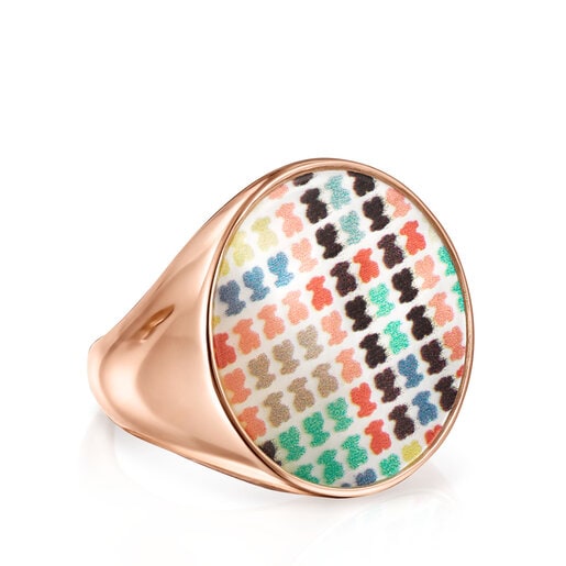 Large Tartan Ring in Rose Silver Vermeil with Mother-of-Pearl