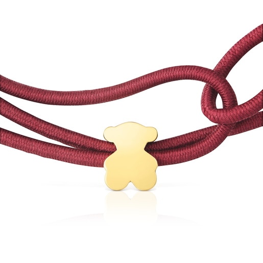 Burgundy-colored elastic Bracelet and bear with 18kt gold plating over silver Sweet Dolls