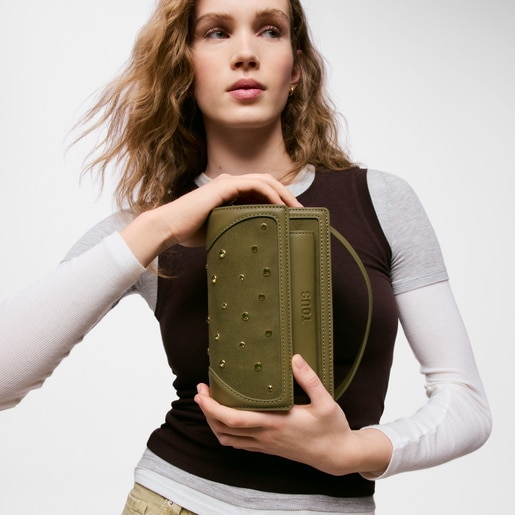 Small olive green Crossbody bag TOUS Audree Strass