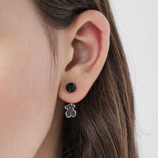 ピアス Jolieくま　オニキス / シルバー / パーツ取り外し可・2WAY仕様