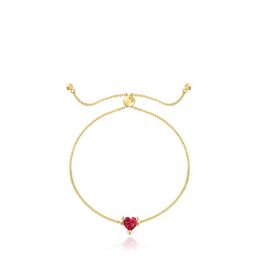 Pulsera cadena con baño de oro 18 kt sobre plata y rubí creado en laboratorio Garden Of Love LGG