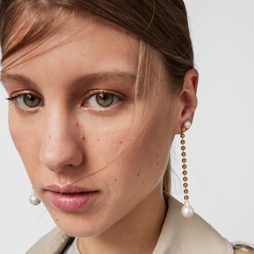 Long Silver Vermeil Gloss Earrings with Pearl