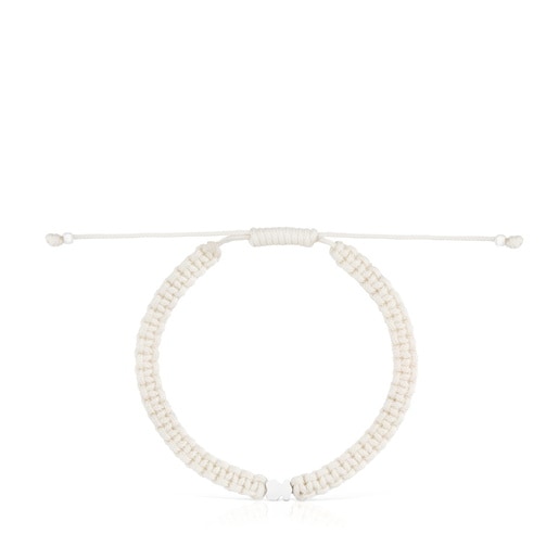 Pulsera oso de plata y nylon blanco TOUS Motivos